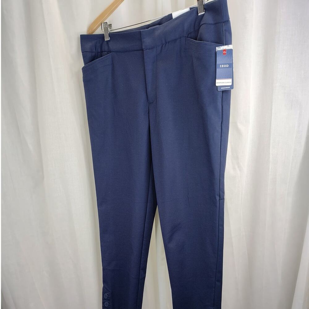 Izod Navy Slim Fit Ankle Length Pants Smoothing Panel, 12, NWT